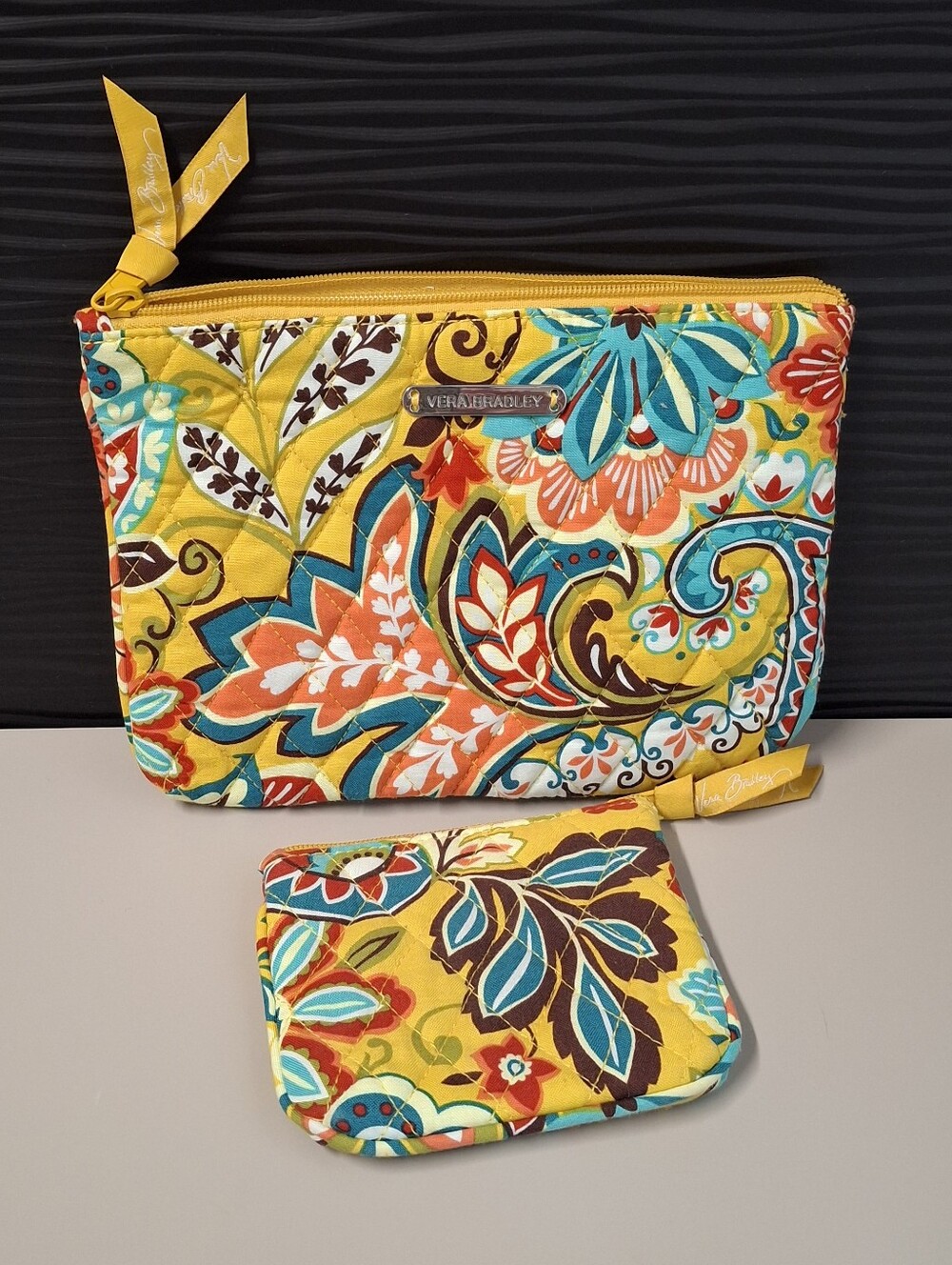 Vera Bradley Bags/Cosmetic Clutches Lot Of 2 Chandelier Floral Yellow